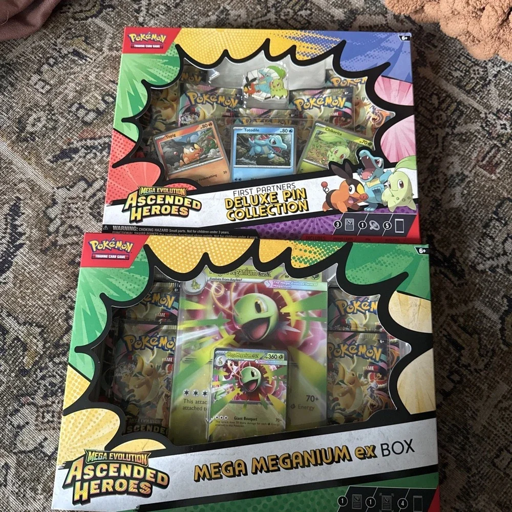 Pokemon TCG Ascended Heroes Lot First Partners Deluxe Pin + Mega Meganium ex Box
